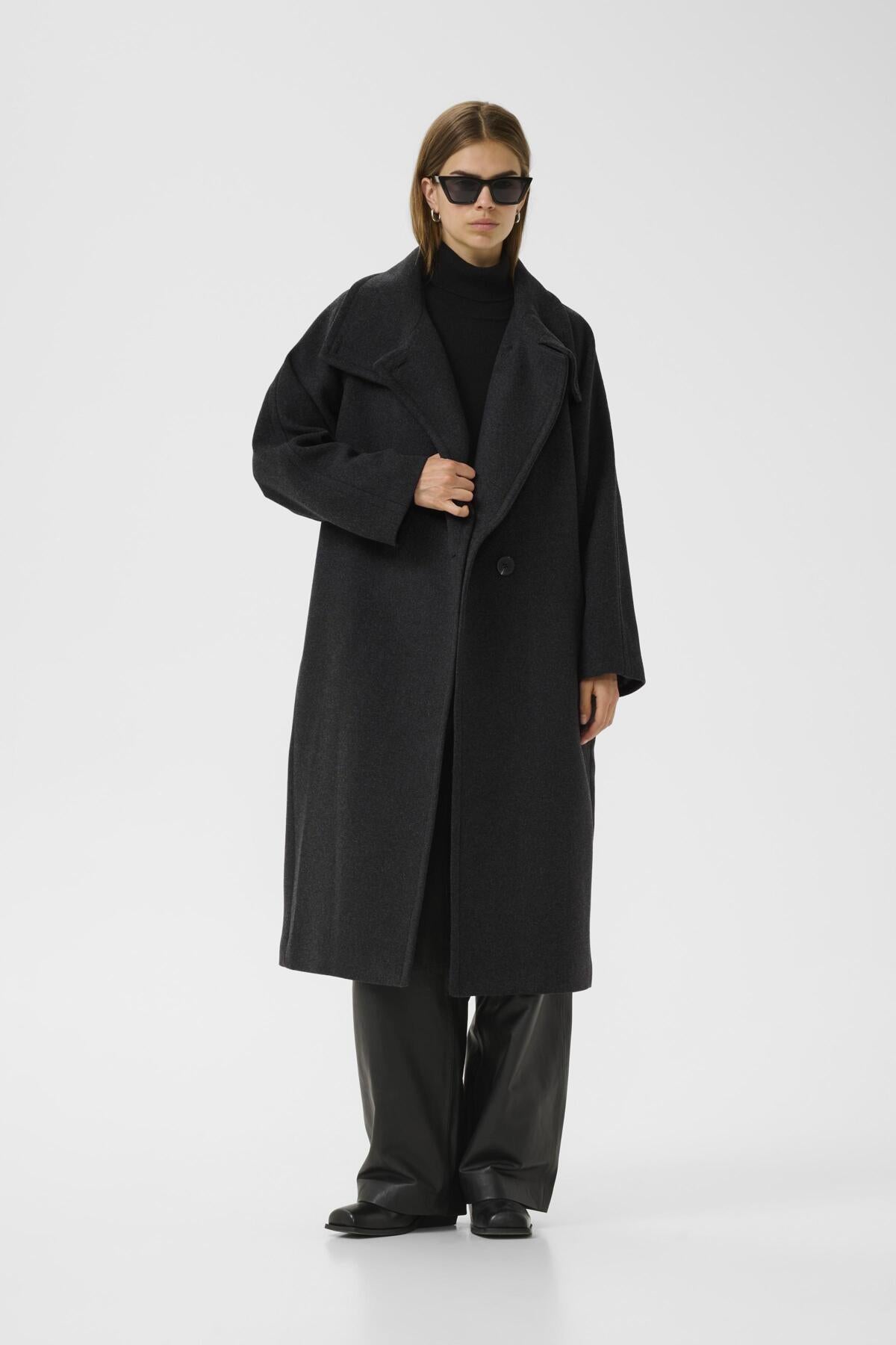 ThoraIW Collar Coat R Dark grey melange - 30111083