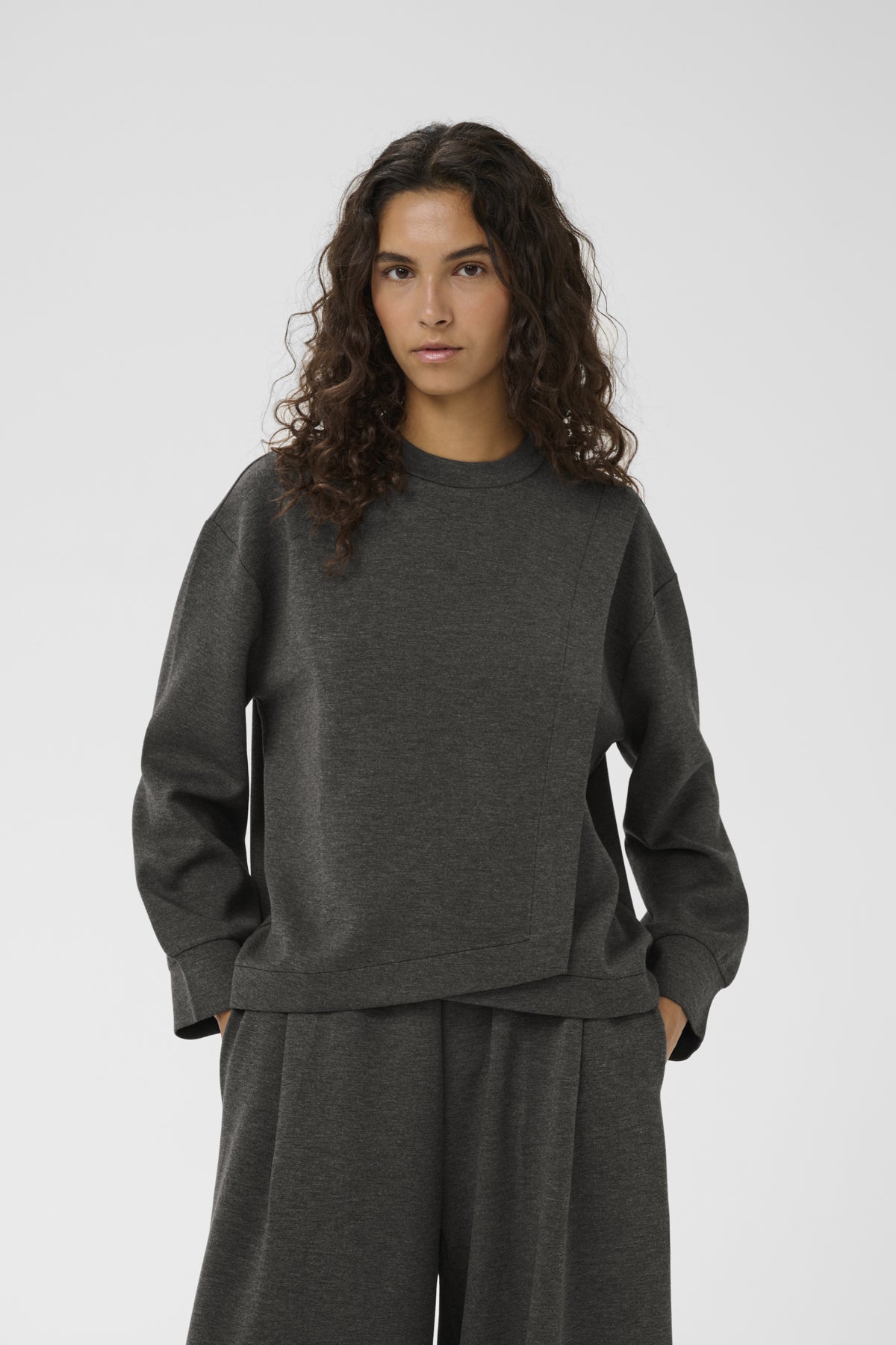 GidaIW Melange Vincent Sweatsh Dark grey melange