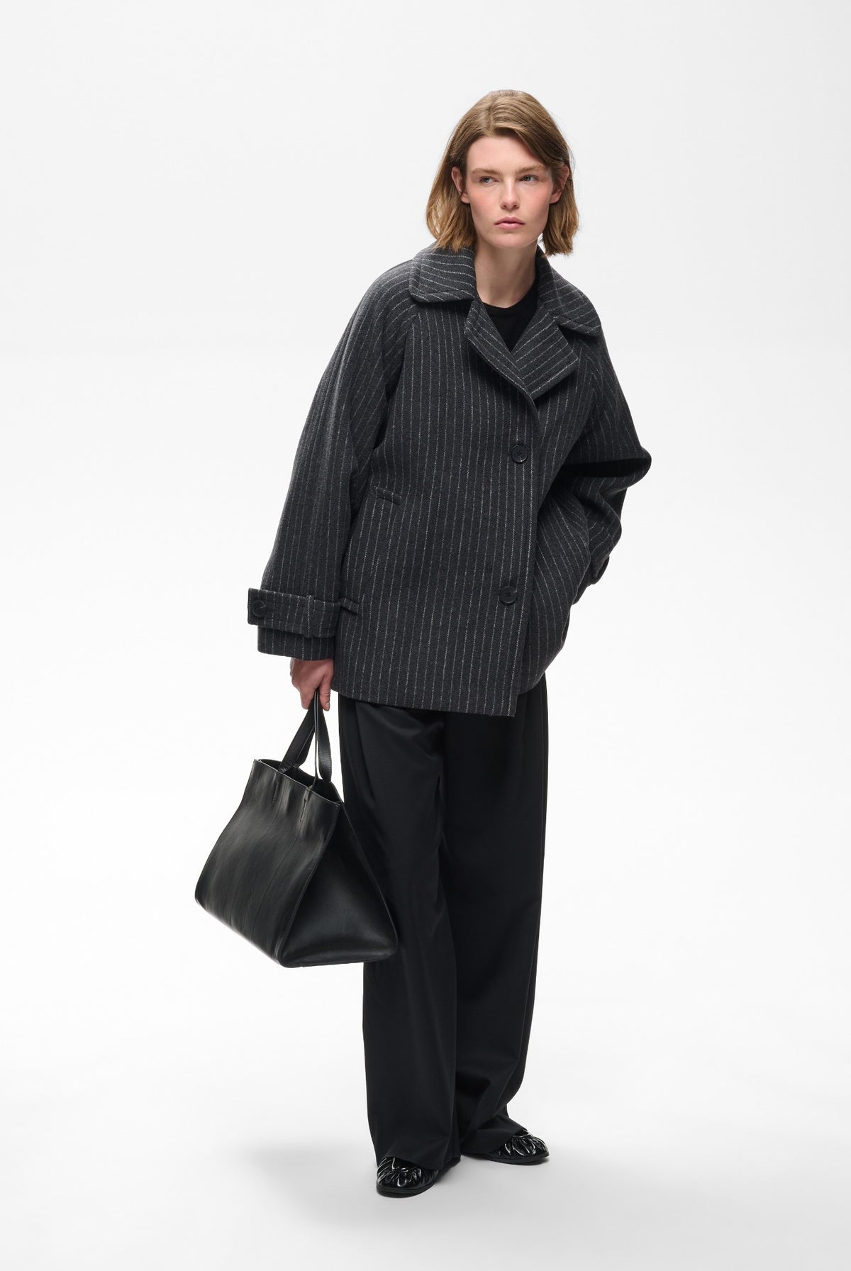 THORAIW MINONA COAT PINSTRIPED DARK GREY MELANGE PINSTRIPE - - 30112652