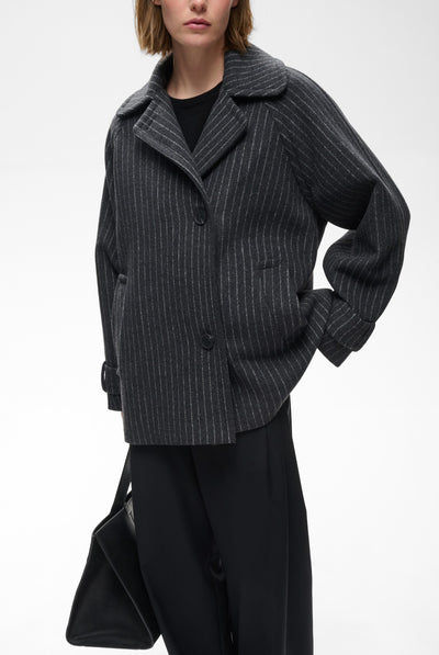 THORAIW MINONA COAT PINSTRIPED DARK GREY MELANGE PINSTRIPE - - 30112652 Thumbnail