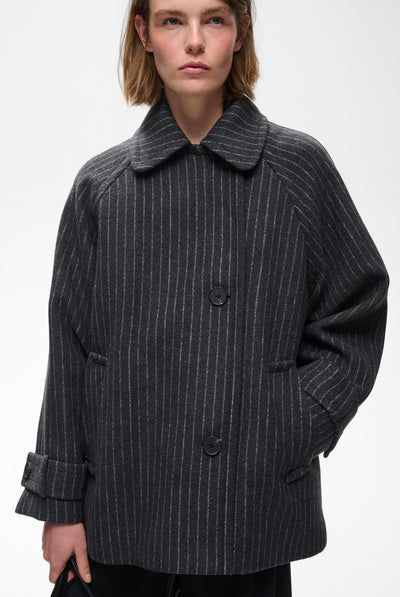 THORAIW MINONA COAT PINSTRIPED DARK GREY MELANGE PINSTRIPE - - 30112652 Thumbnail