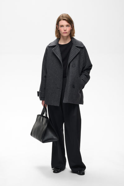 THORAIW MINONA COAT PINSTRIPED DARK GREY MELANGE PINSTRIPE - - 30112652 Thumbnail