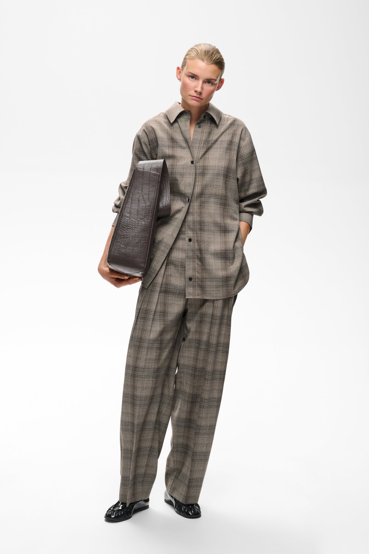 CHECKIEIW BARREL PANT BROWN FALL CHECK - 900013856 - 30113084