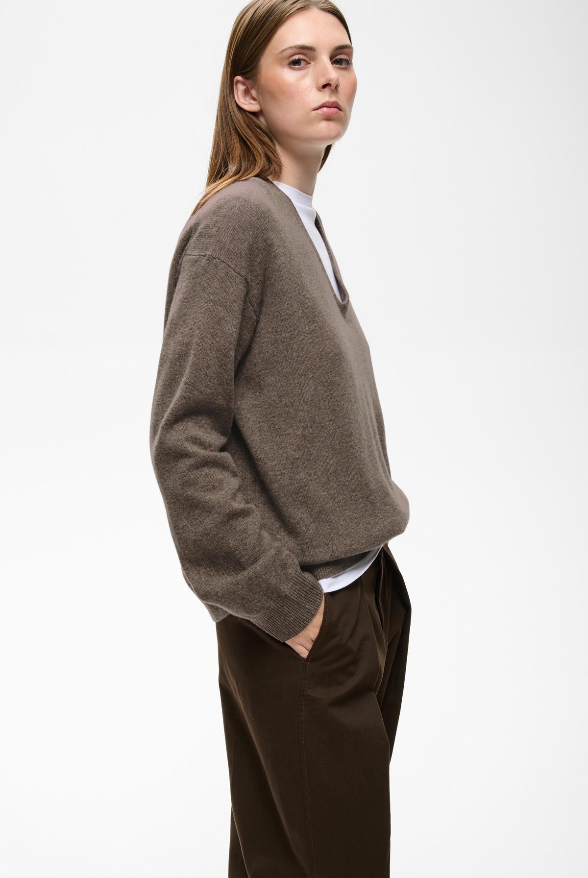 TALLYIW MONIKA V-NECK Chocolate Brown Melange - 1911 - 30113217