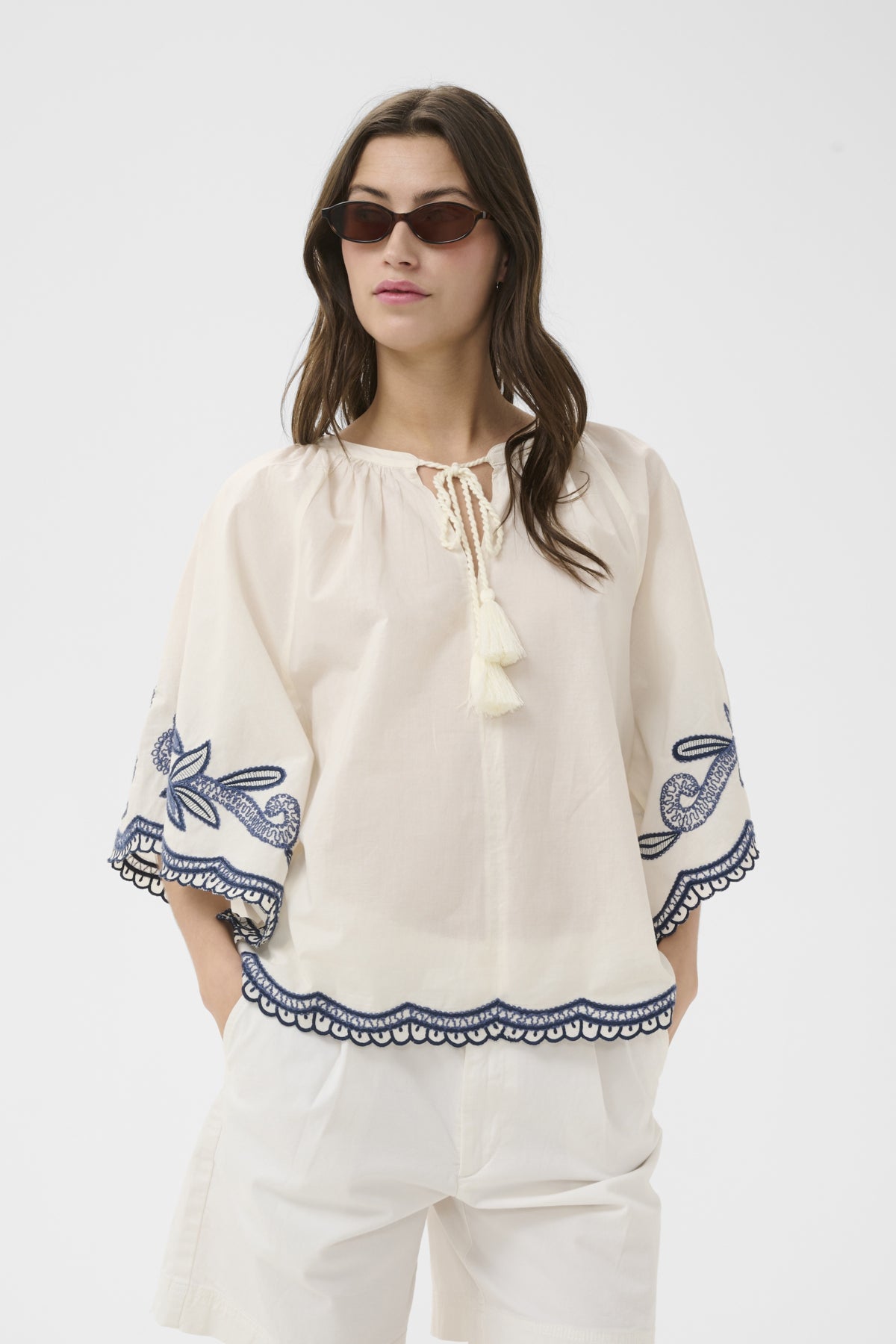 BianchaPW Blouse Whisper White W Blue emb - 304 - 30310743