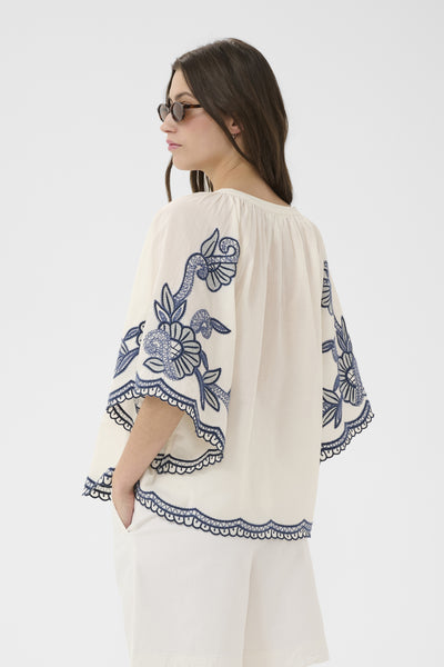 BianchaPW Blouse Whisper White W Blue emb - 304 - 30310743 Thumbnail