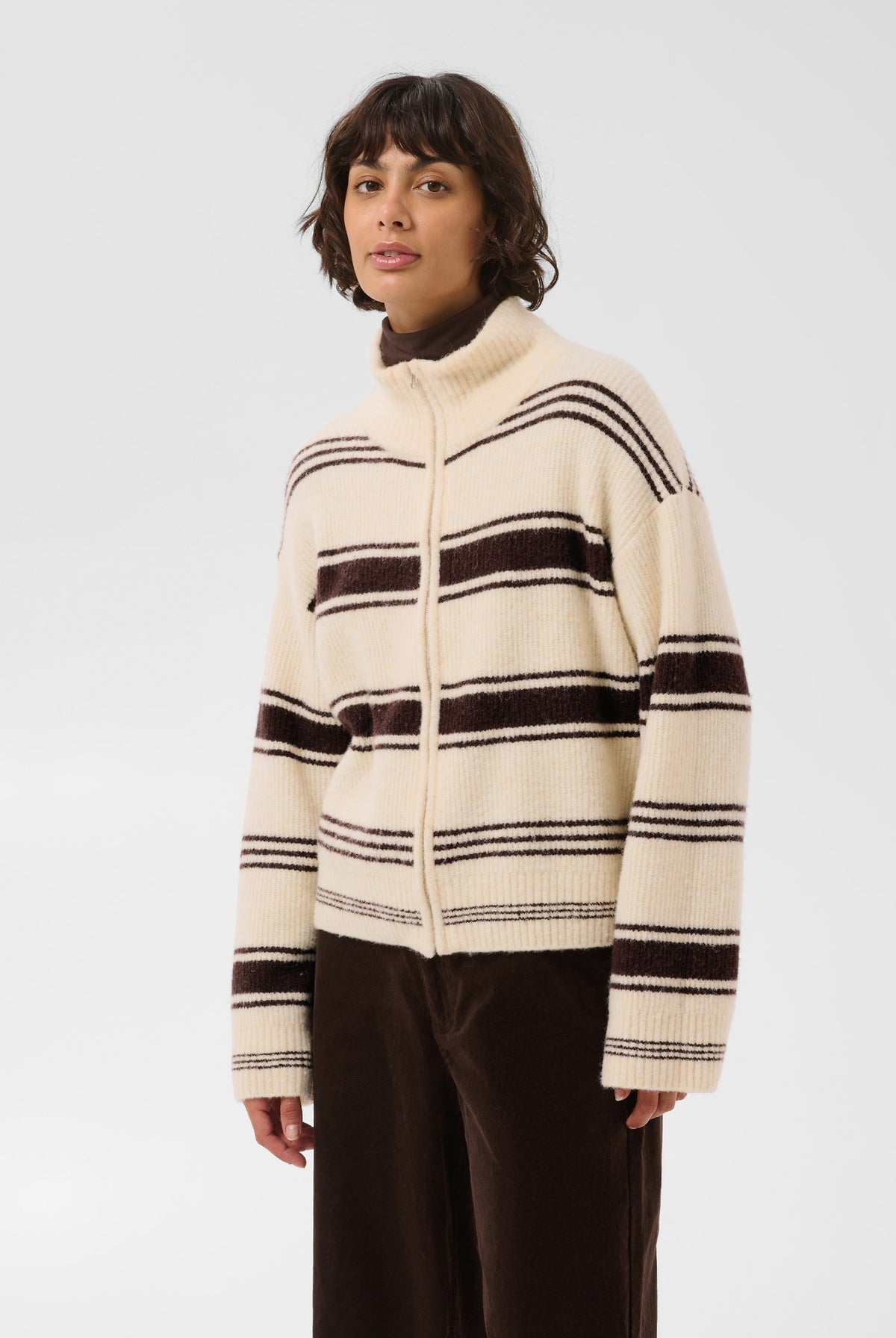 CamiriaPW Pullover Off White w. Brown Stripes - 3 - 30310870