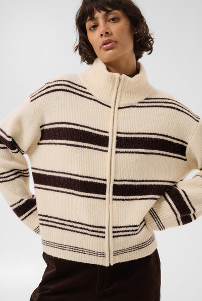 CamiriaPW Pullover Off White w. Brown Stripes - 3 - 30310870 Thumbnail