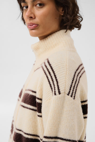 CamiriaPW Pullover Off White w. Brown Stripes - 3 - 30310870 Thumbnail