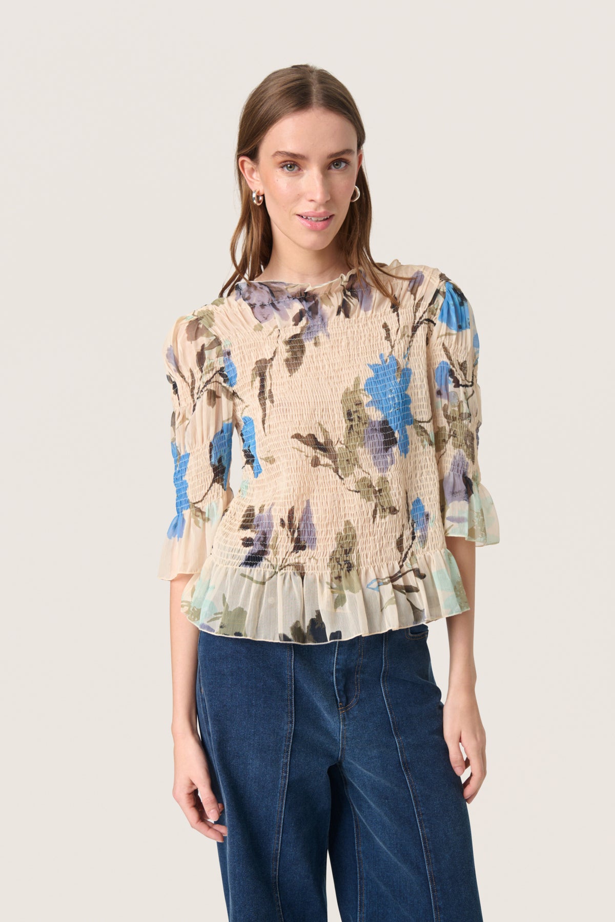 SLAnaya Olympia Blouse Oatmeal Large Flower