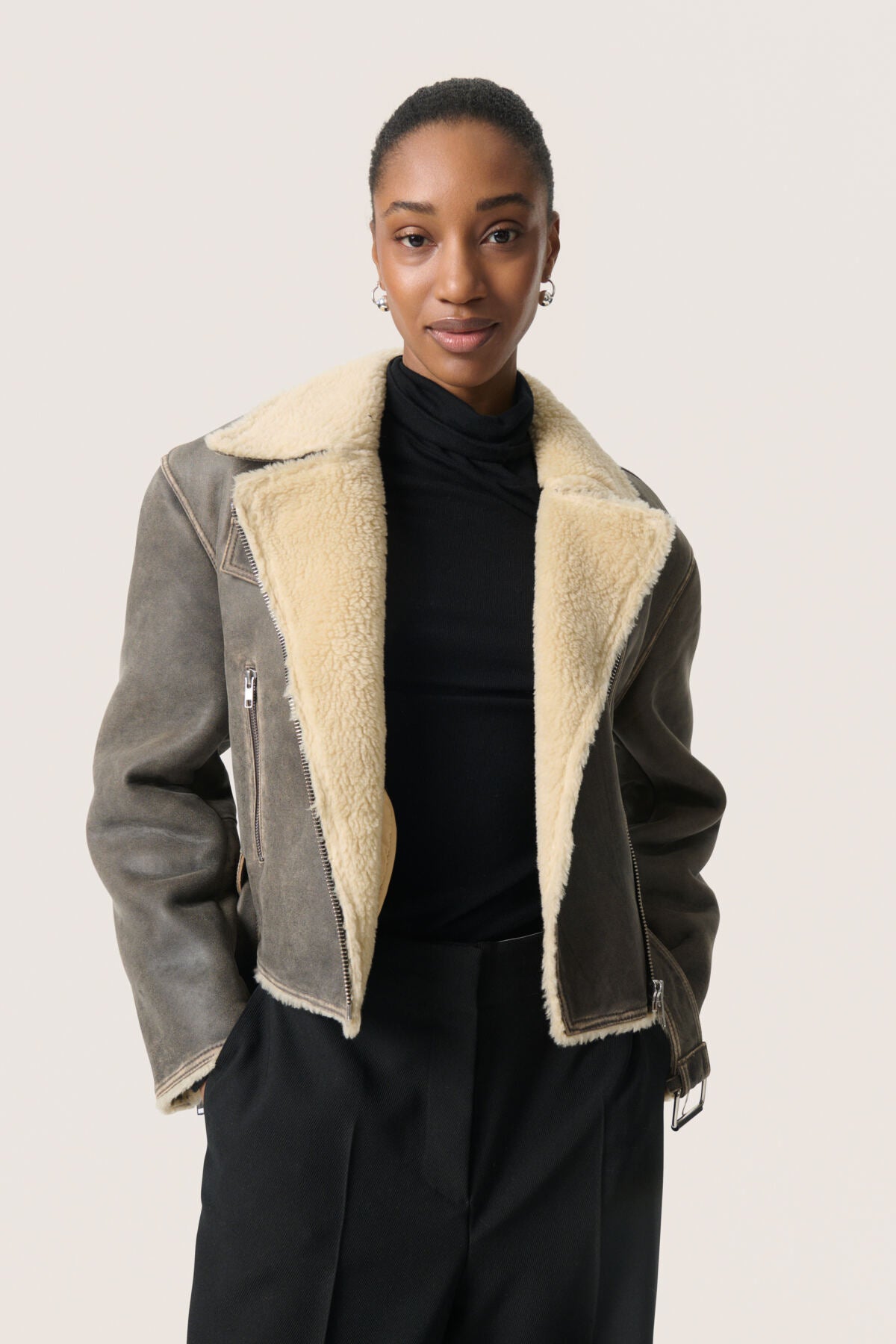 SLFiorella Aviator Jacket Worn down Black - 30408556
