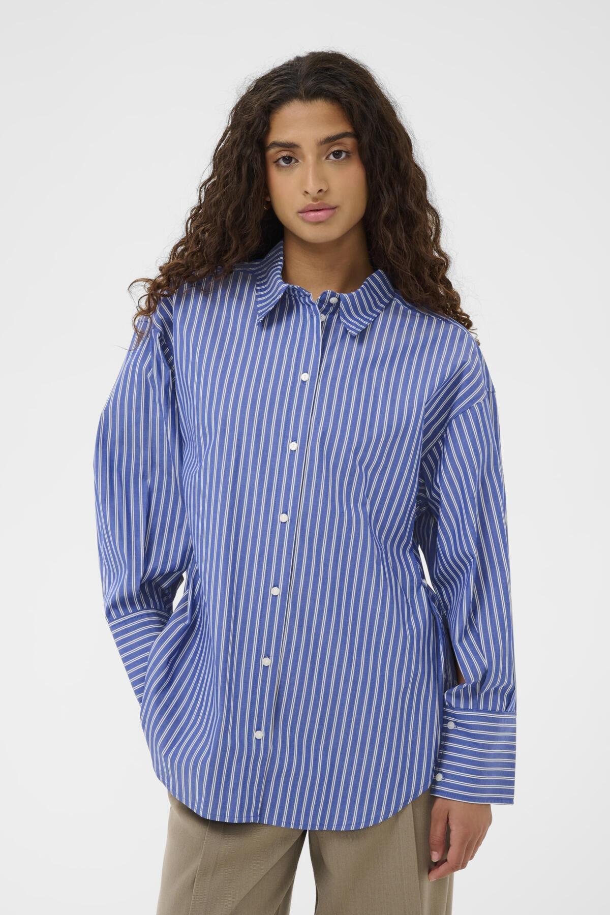 SLCalken Shirt LS Nouvean Navy Stripe - 304530 - 30408906