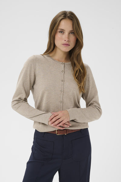 A8661, MilaSZ R-Neck Cardigan Greige Melange - 1611091 - 30500005 Thumbnail