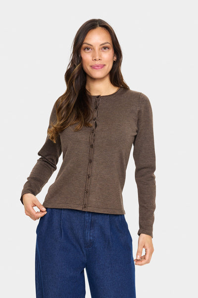 A8661, MilaSZ R-Neck Cardigan Major Brown Melange - 30500005 Thumbnail