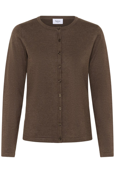 A8661, MilaSZ R-Neck Cardigan Fondue Fudge Melange - 30500005 Thumbnail