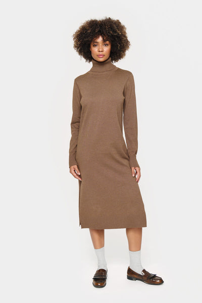MilaSZ Roll Neck Long Dress Shitake Melange - 30511420 Thumbnail