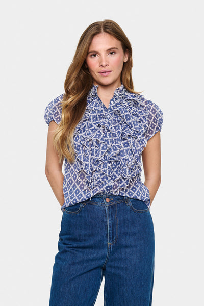 LiljaSZ Crinkle SS Shirt BlueIndigo Maroc Tiles - 30512464 Thumbnail