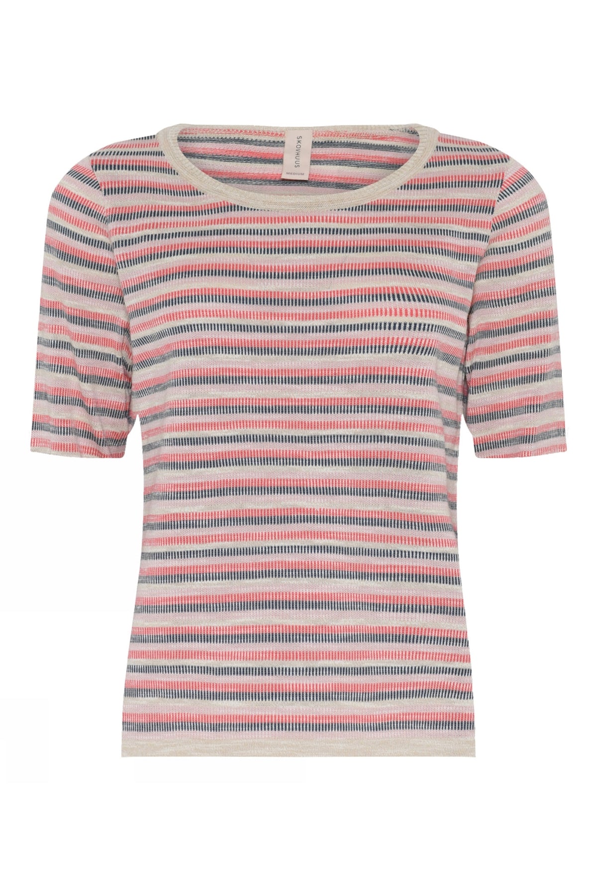 3873 Special striped o-neck T- Bark Beige