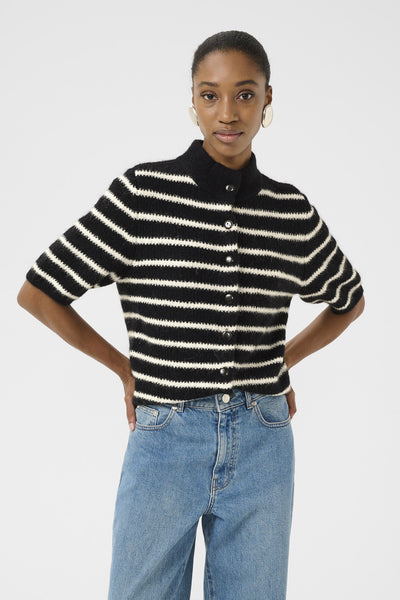GZalpha SS short cardigan stri Black Ivory Striped - 10910473 Thumbnail