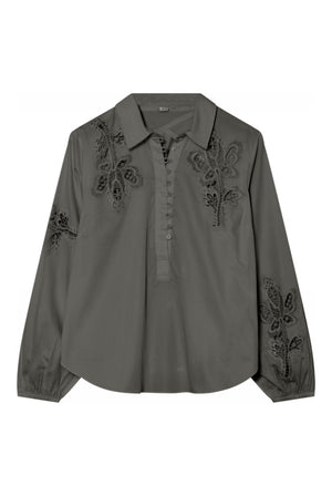 Bailey, embroidery blouse 3218-Army Green - 62613/7606