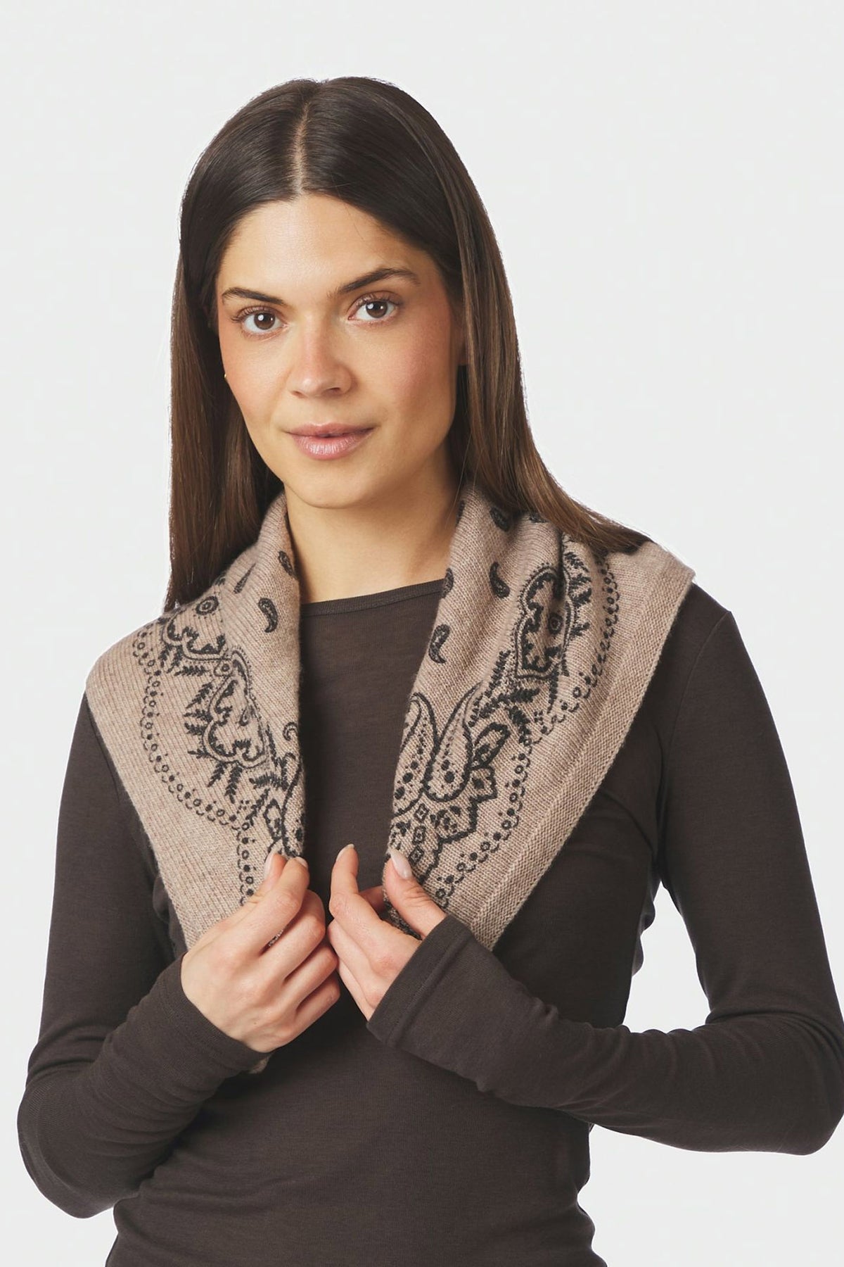Adelina Paisley Knit Scarf BEIGE MELANGE - 169506