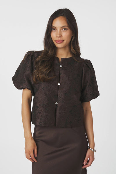 Aisa Brocade Blouse Dark brown - 166369 Thumbnail