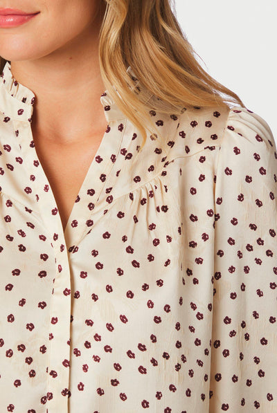 Astrida Flower Jacquard Blouse Creme - 170202 Thumbnail
