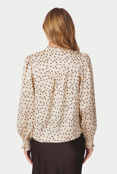 Astrida Flower Jacquard Blouse Creme - 170202 Thumbnail