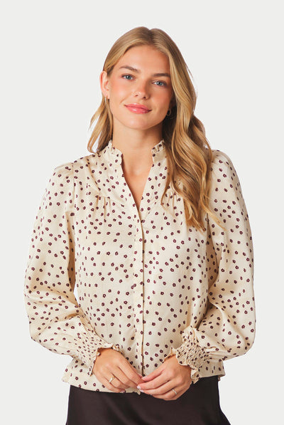 Astrida Flower Jacquard Blouse Creme - 170202 Thumbnail