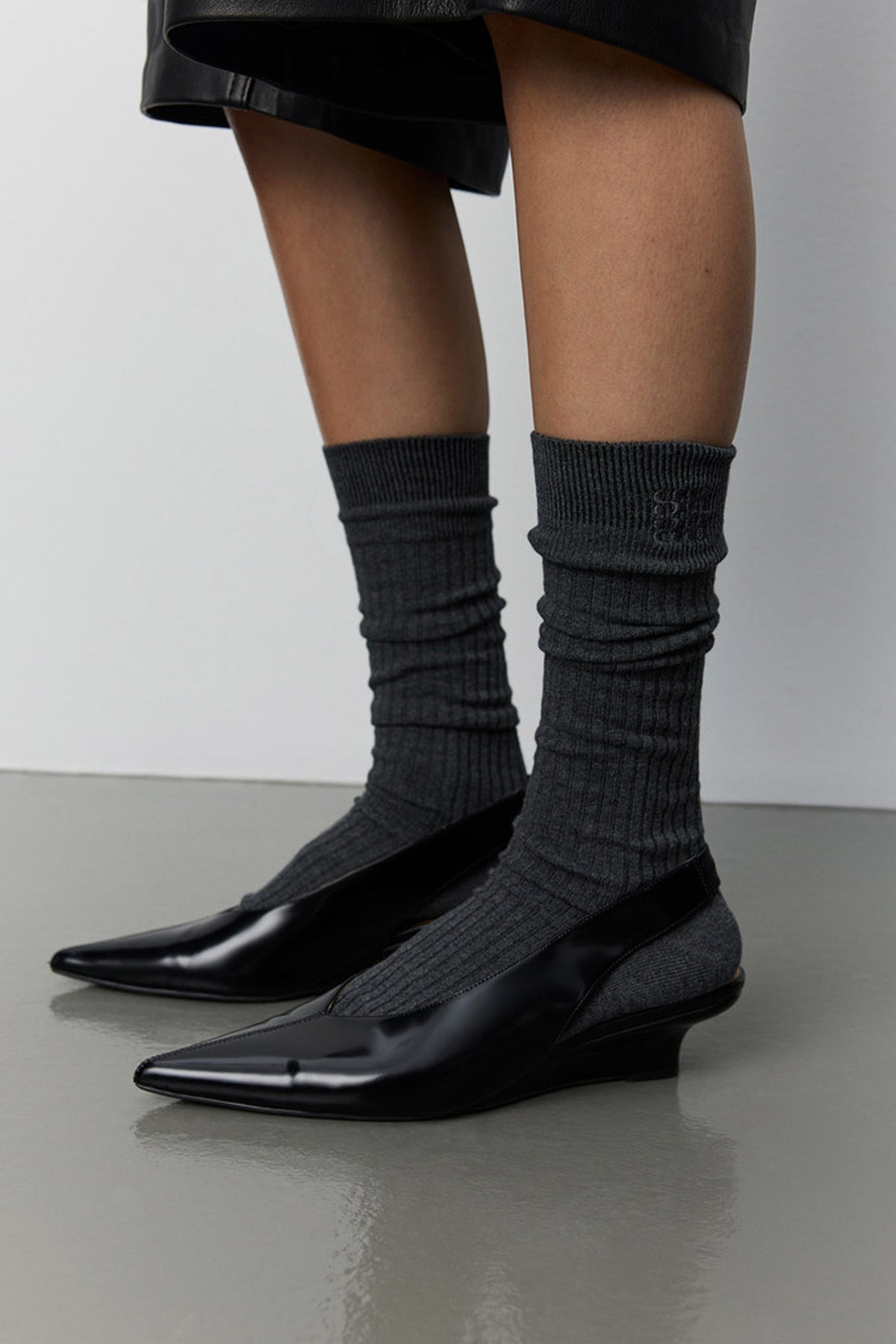 BEATHASW KNEE SOCK x 2 8011 Dark grey melange - SNOS937