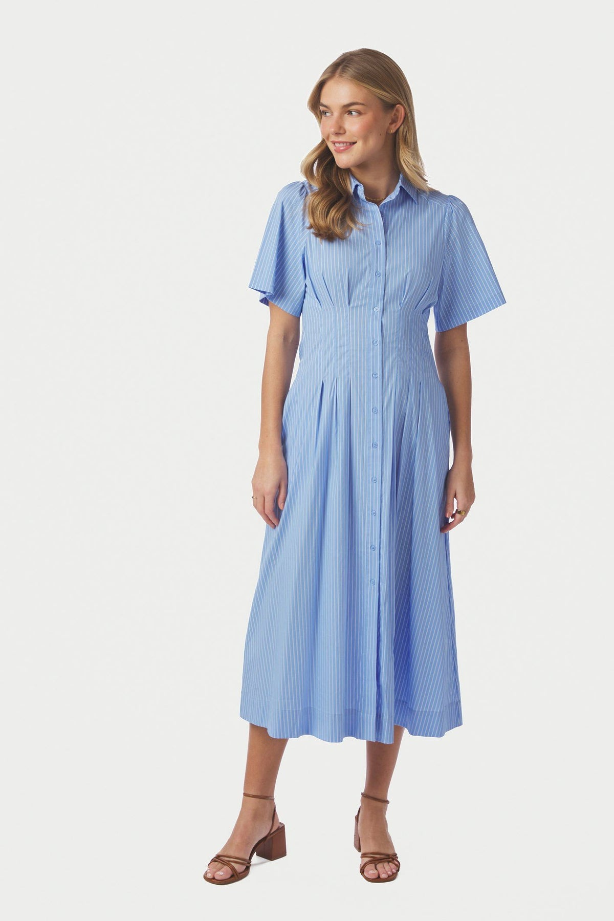 Baia Stripe Poplin Dress Light Blue - 167585