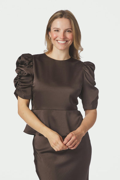 Benua Heavy Sateen Blouse Dark brown - 167069 Thumbnail