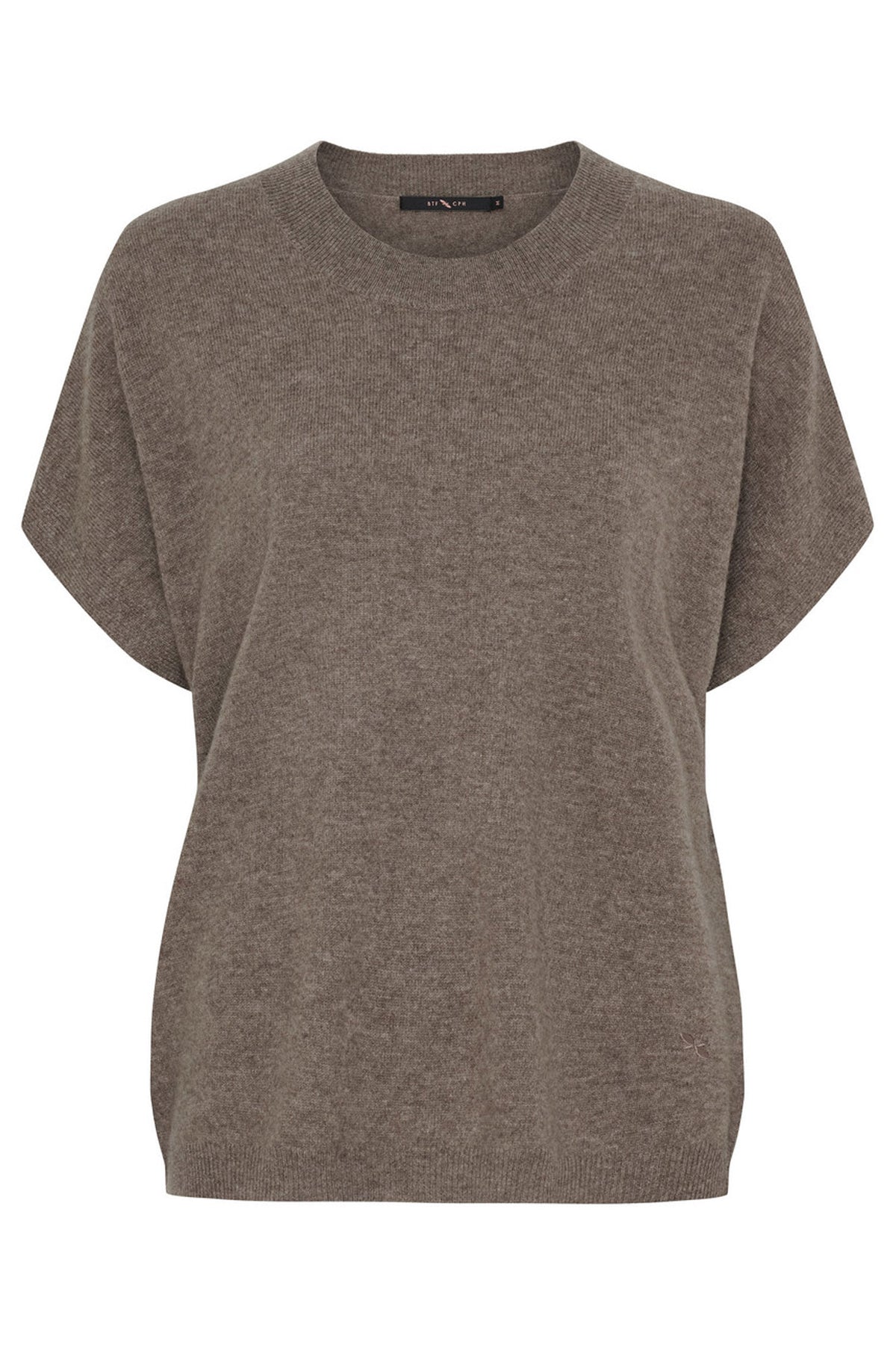 Cashmere Knit w. Short Sleeves Ash Brown Melange - 500085