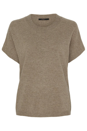 Cashmere Knit w. Short Sleeves Taupe Melange - 500085