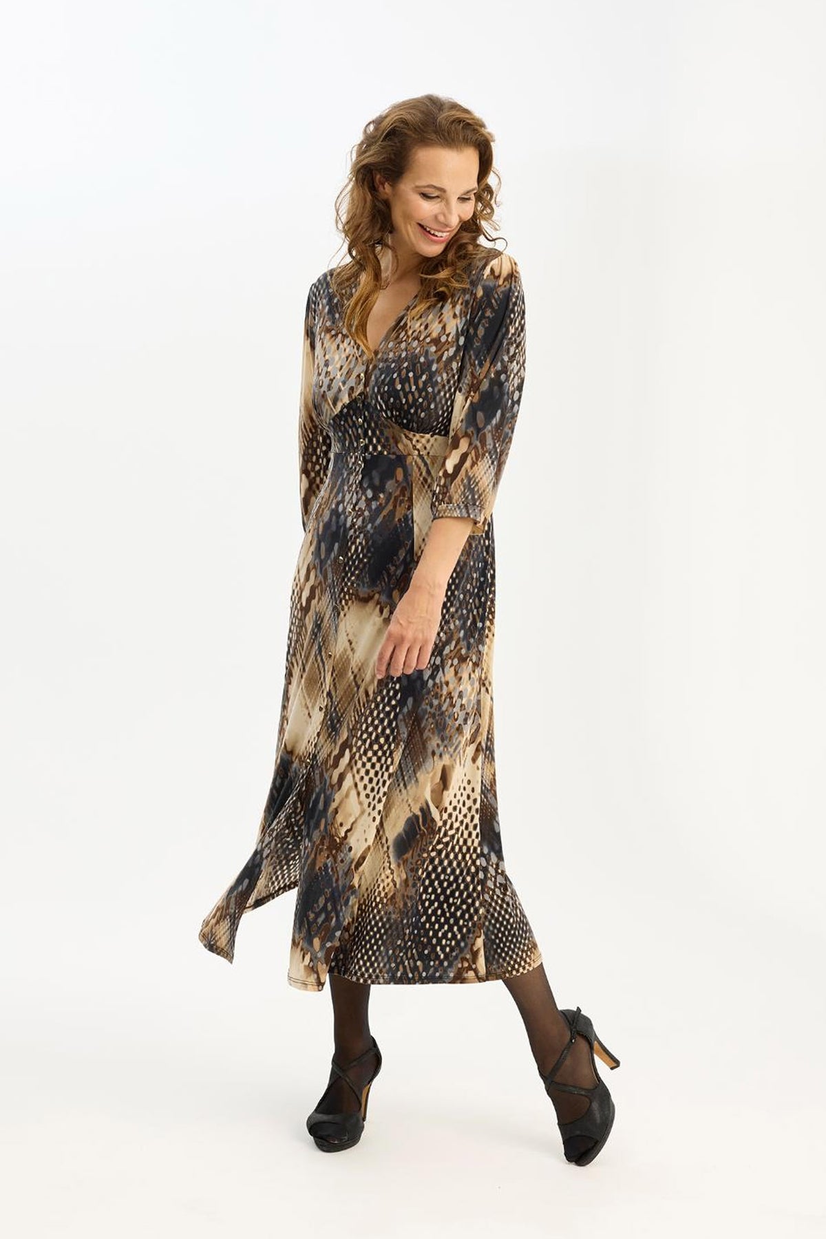 Cassis dress 3/4 sleeves Brown - 16937