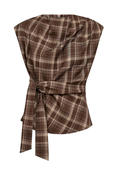 DagnyCC Check Pleat Top 20002-Brown - 500070 Thumbnail