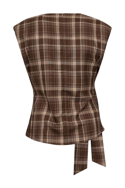 DagnyCC Check Pleat Top 20002-Brown - 500070 Thumbnail