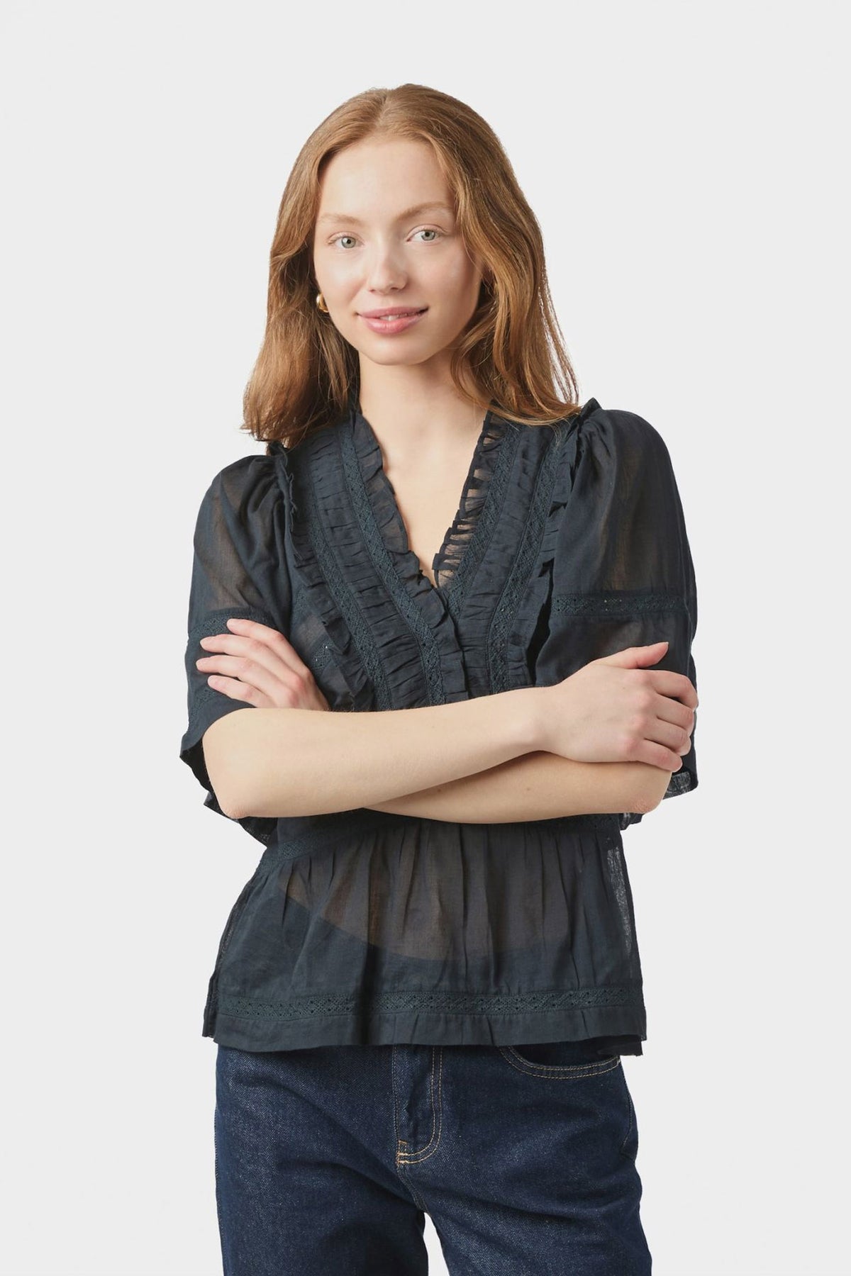 EVIENNE S VOILE 161856 BLUSER Navy - EVIENNE S VOILE 161856