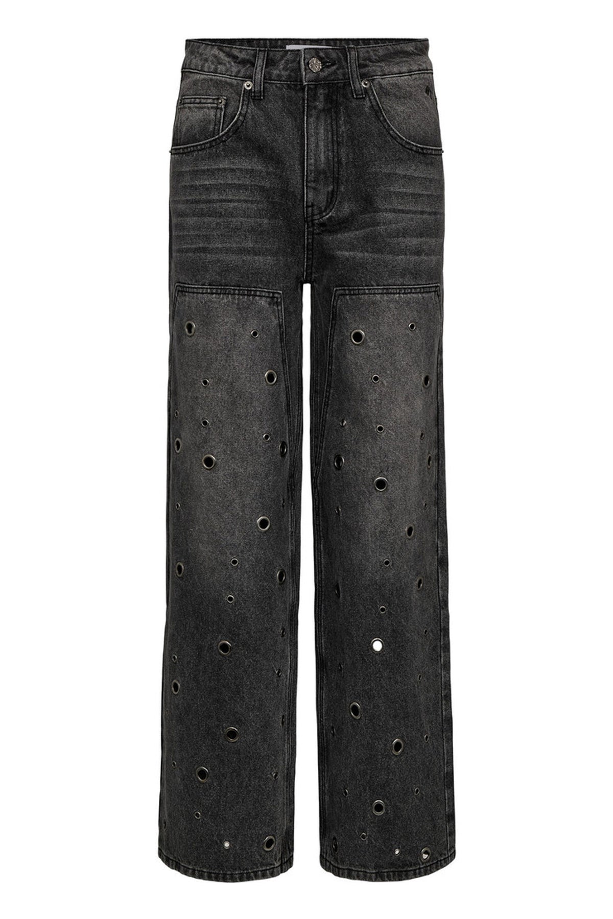 Eyelet Patch Jeans STONE - HL10337