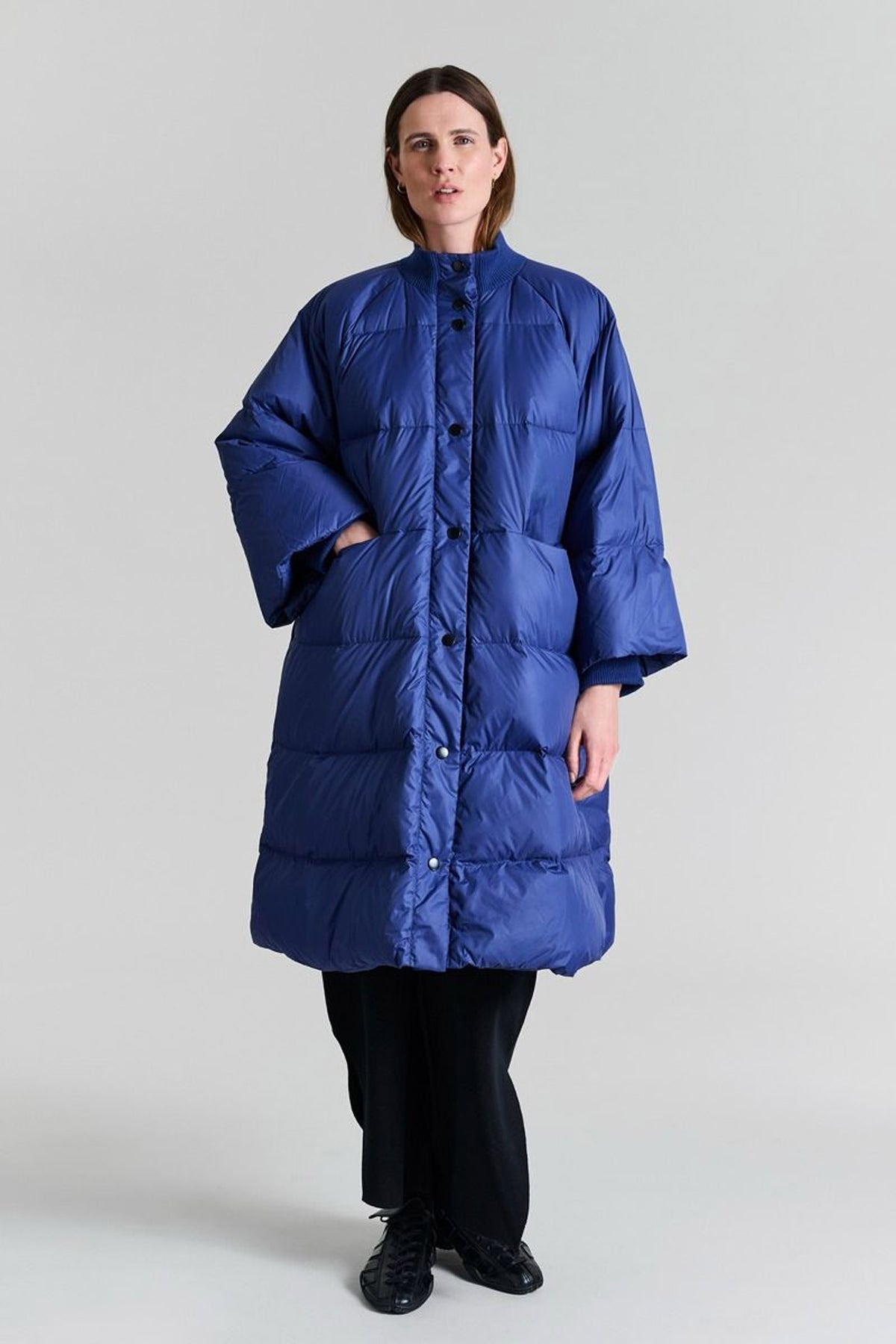 Feather down frakke med knappe Twilight Blue - 257-2092-5437