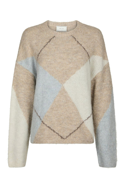 Inga Check Fluff Knit Blouse BEIGE MELANGE - 165205 Thumbnail