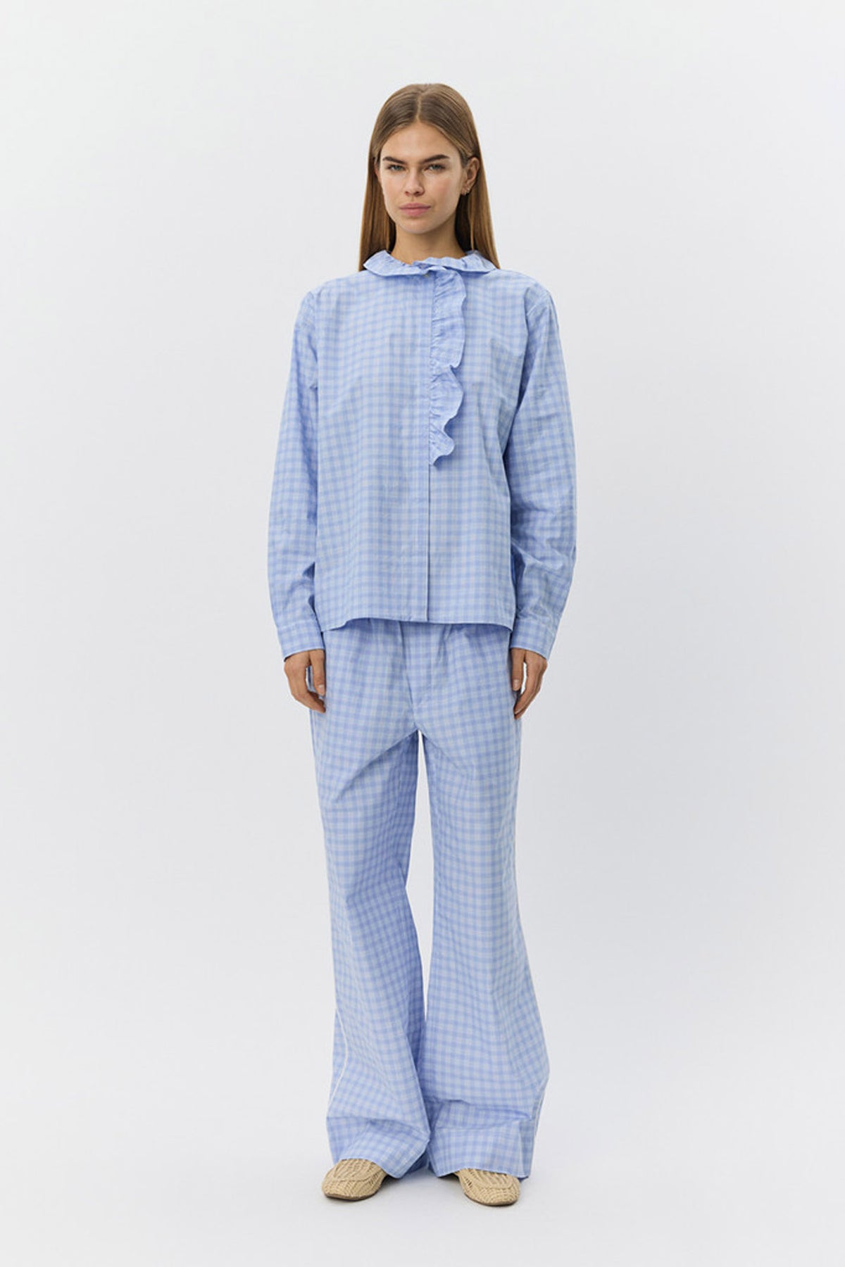 JORDENSW CHECK WIDE LEG TROUSE 5036 Blue - S261382