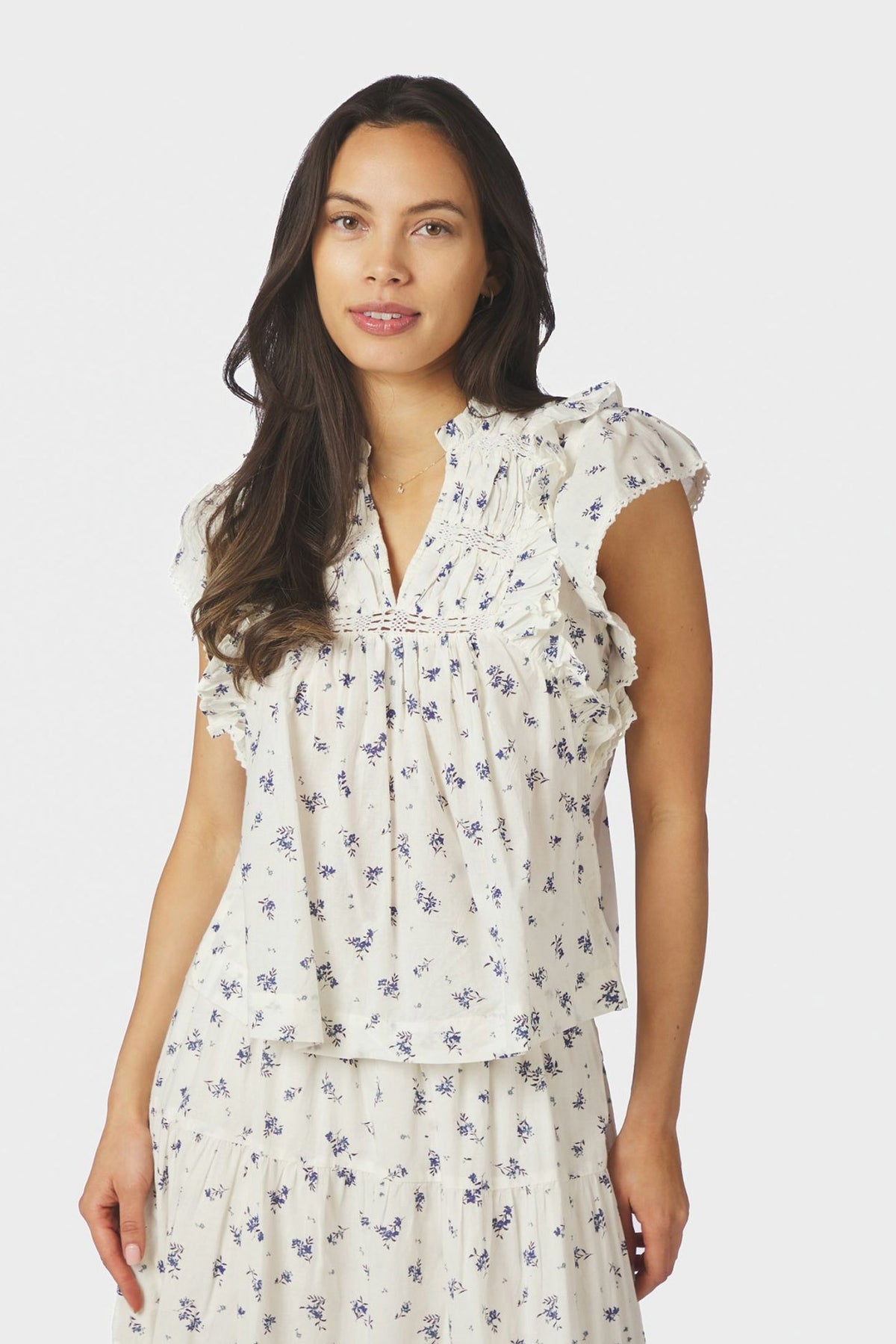 Jayla Small Blossom Top White Blue - 165648