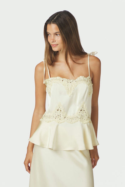 Kaela Heavy Sateen Lace Top Light yellow - 168290 Thumbnail