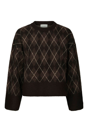 Kick Check Knit Blouse Dark brown - 165204