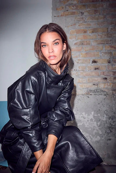 Sue Leather Trench Black - HL10856 Thumbnail