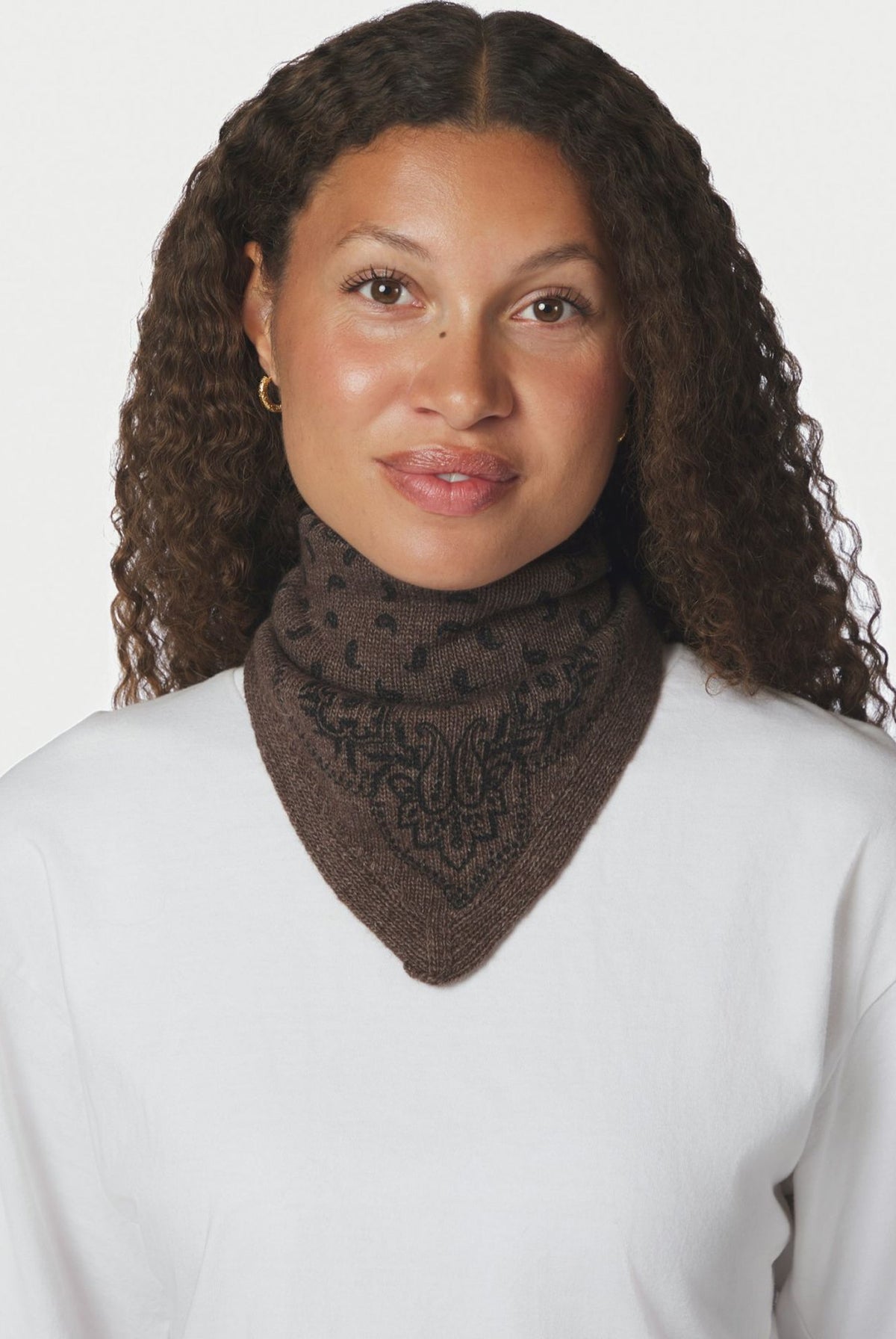 Ariya Paisley Knit Scarf Brown Melange - 171220