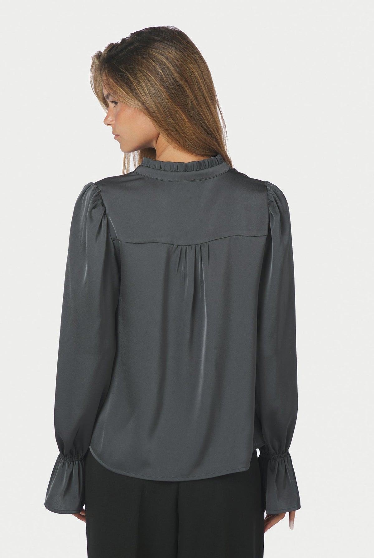 Amara Drapy Satin Blouse Antracit - 171105