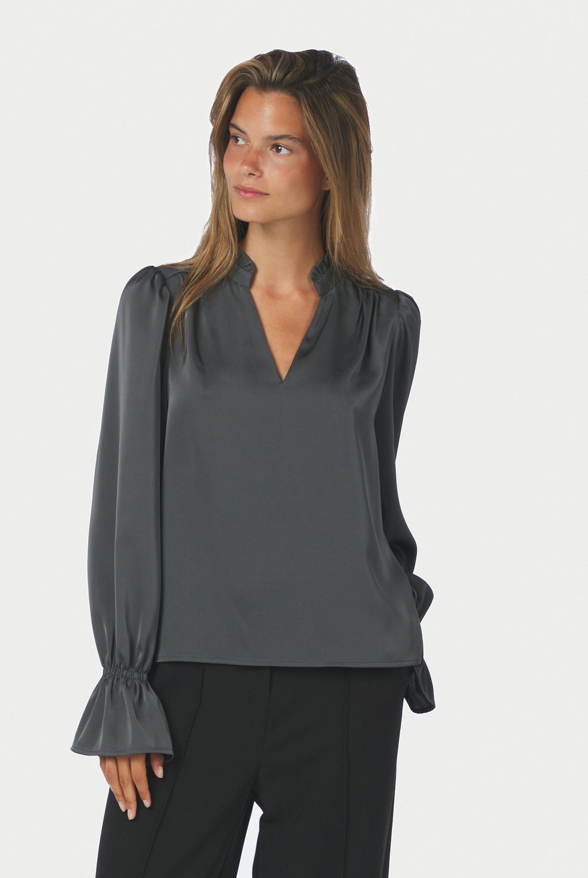 Amara Drapy Satin Blouse Antracit - 171105