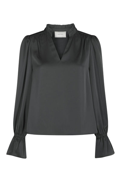 Amara Drapy Satin Blouse Antracit - 171105 Thumbnail